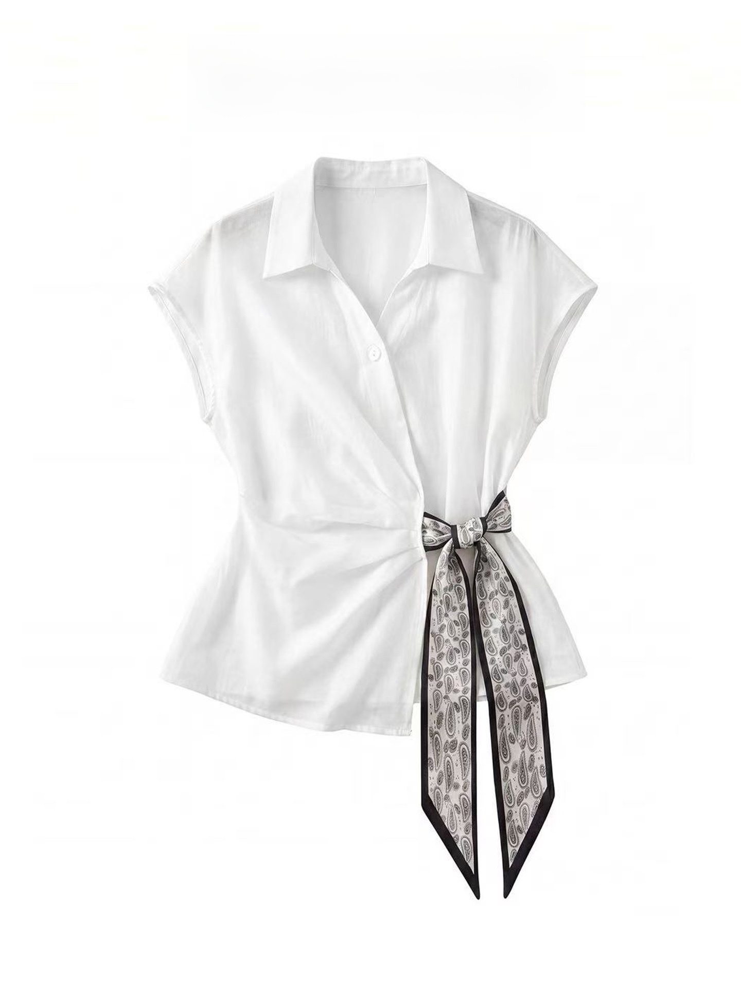 Corset Waist Cinch - Elegante Camicia Bianca a Maniche Corte